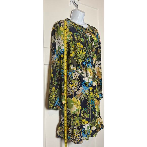 J. Crew Floral Silk Dress Size XL Ruffle Hem Long Sleeve 100% Silk - Picture 10 of 14